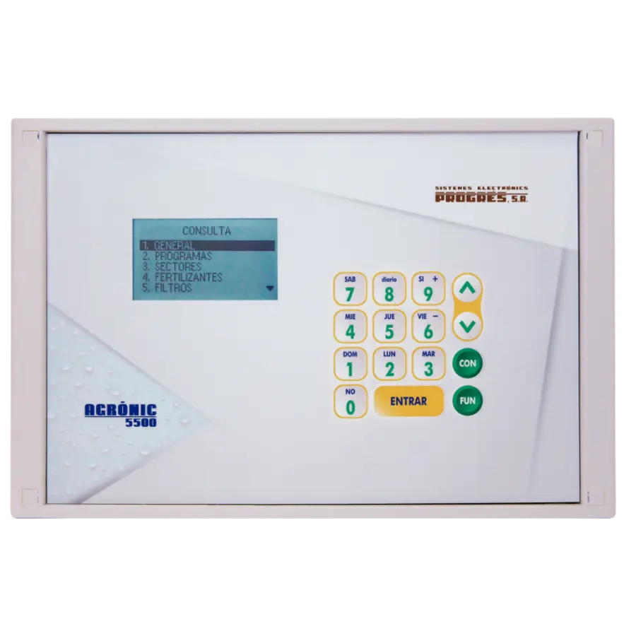 Programador de riego Agronic 5500 para control agrícola avanzado.