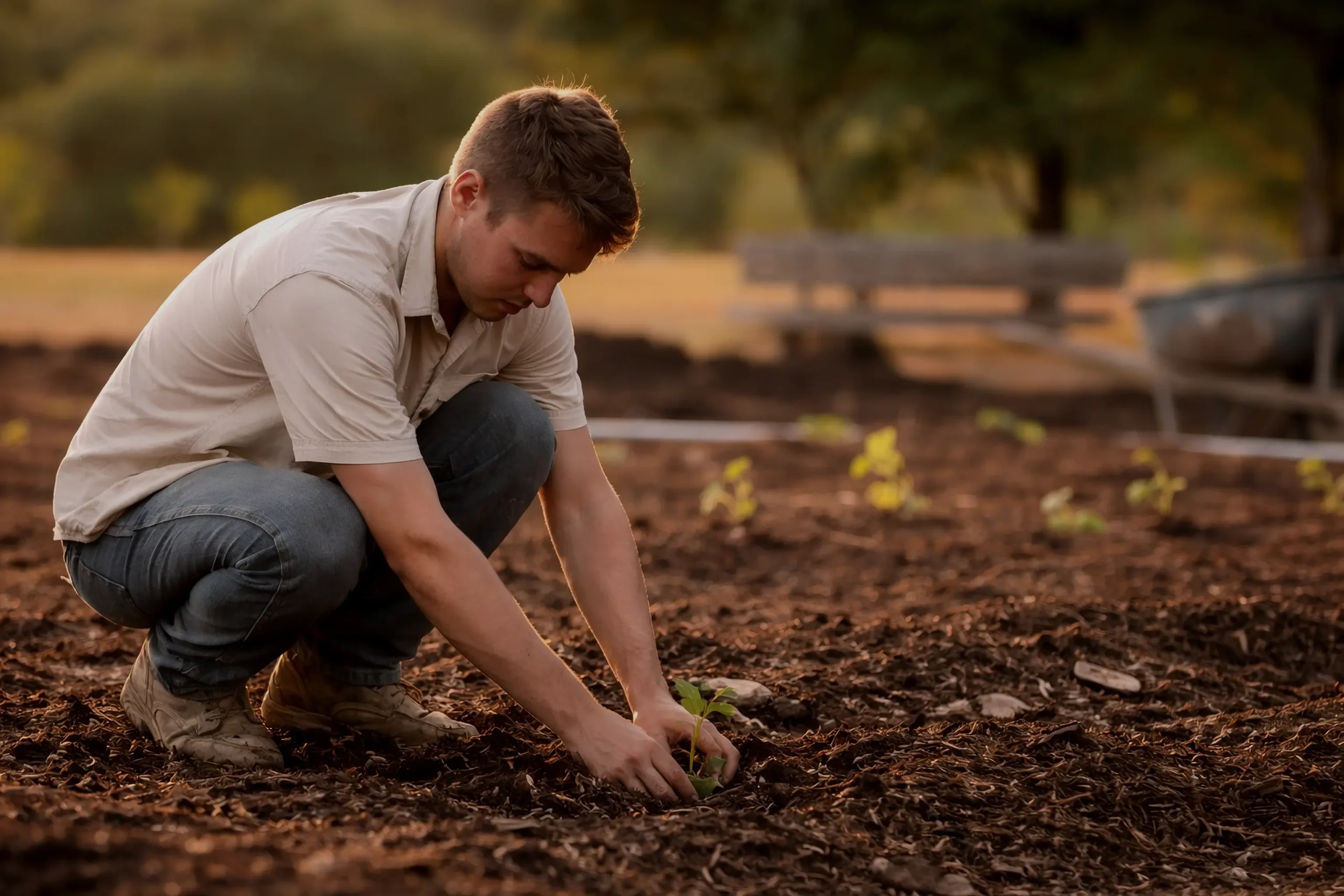 Agricultor utilizando soluciones digitales de Vegga en campo.