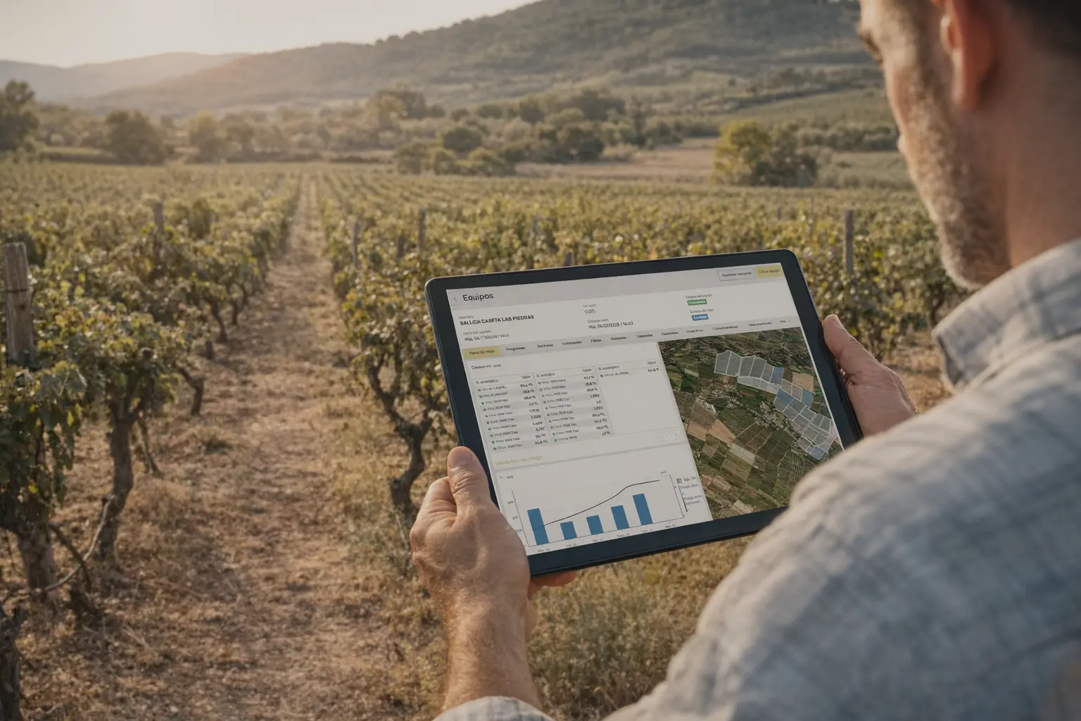 Control de riego con soluciones digitales de Vegga en agricultura de precisión.
