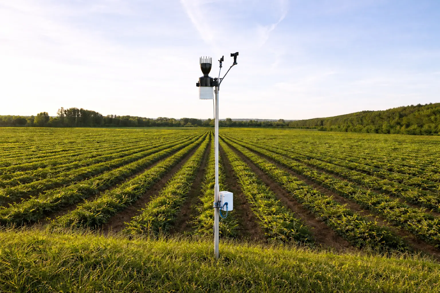 Estación meteorológica Vegga para monitoreo agroclimático en campo.