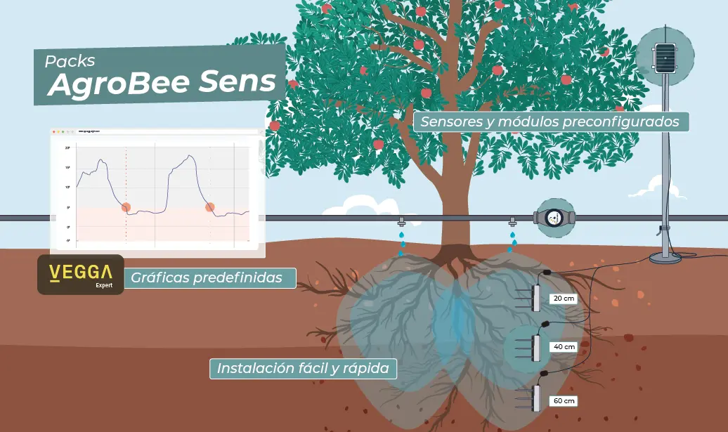 Pack de sensores AgrobeeSens para monitorización agrícola y optimización del cultivo con soluciones digitales de Vegga.