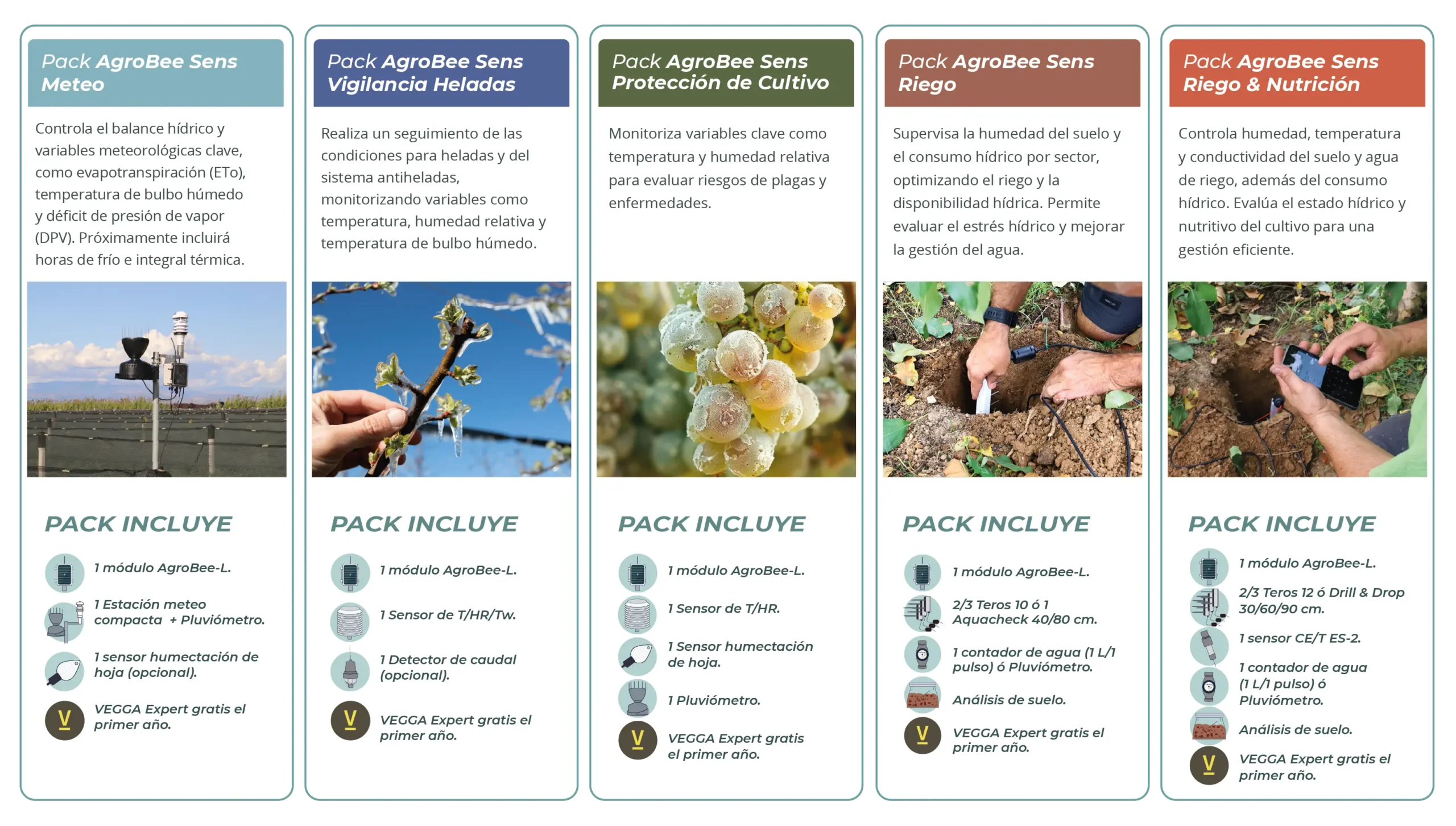 Pack de sensores AgrobeeSens para monitorización agrícola y optimización del cultivo con soluciones digitales de Vegga.
